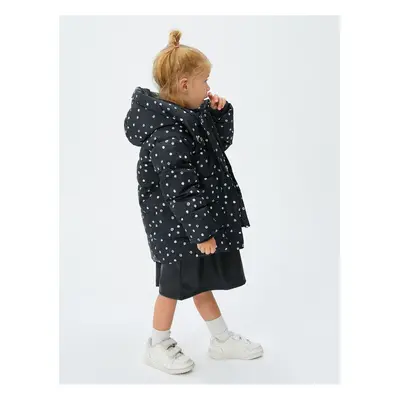 Koton Hooded Puffer Coat Polka Dot Zipper Wind Cap