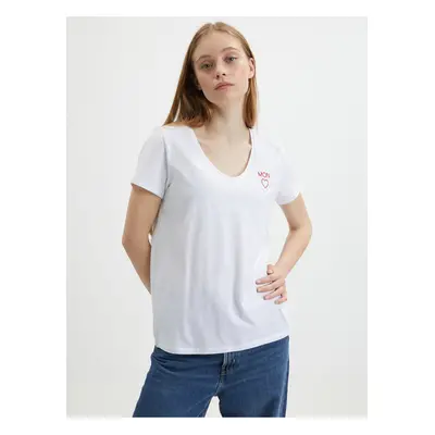 White T-shirt with embroidery Pieces Billy - Women