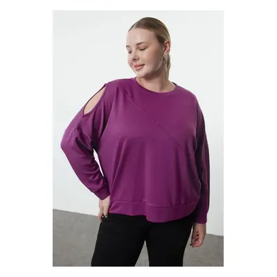 Trendyol Curve Purple Cut Out and Stitch Detailed Regular Fit Thin Soft Texture Plus Size Sweats