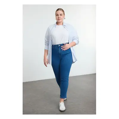 Trendyol Curve Blue Yuksel Waist Slimmer Plus Size Flexible Skinny Jeans