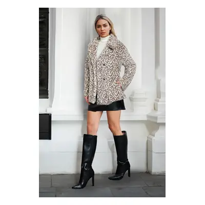 Trendyol Multicolored Brown Leopard Patterned Oversize Long Fur Coat