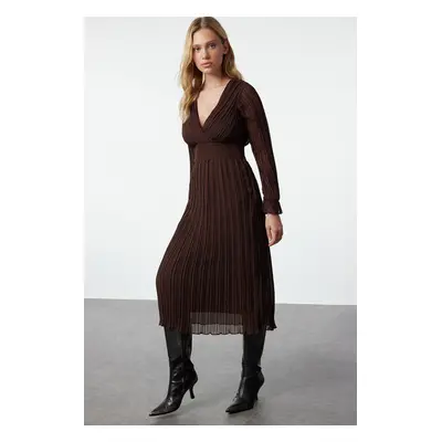 Trendyol Brown Belted Plain Maxi Woven Dress