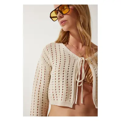 Happiness İstanbul Women's Cream Openwork Knitwear Bolero Cardigan