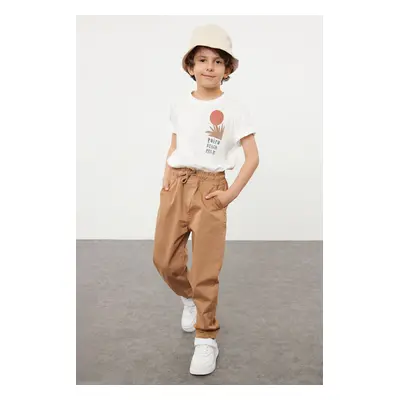 Trendyol Boy Camel Elastic Waist and Tied School Woven Trousers