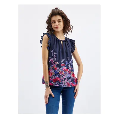 Orsay Dark blue Ladies Floral Blouse with Frill - Women