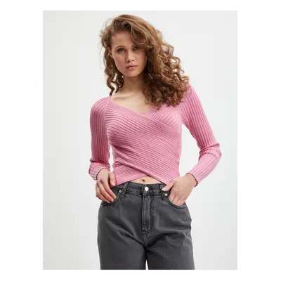 Pink Ladies Ribbed Sweater Guess Sabine - Women