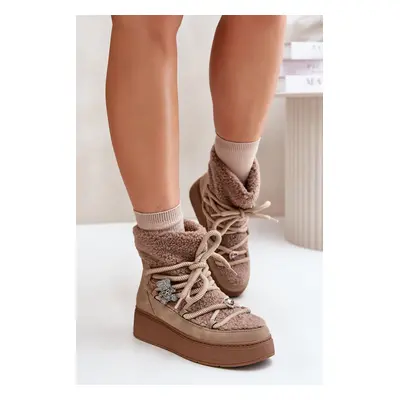 Women's Snow Boots With Badges And Lambskin Brown Almatiza