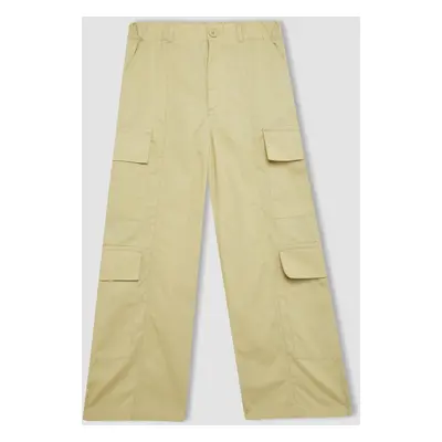 DEFACTO Girls' Wide Leg Cargo Wide Leg Cotton Trousers