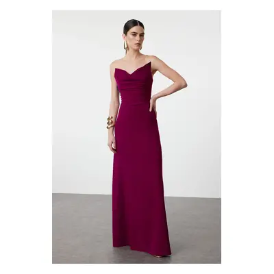 Trendyol Plum Body-Smoothing A-Cut Woven Long Elegant Evening Dress