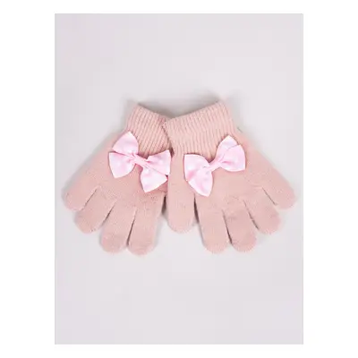 Yoclub Kids's Girls' Five-Finger Gloves With Bow RED-0070G-AA50-007