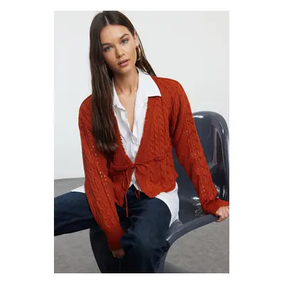 Trendyol Tile Crop Tie Detailed Knitwear Cardigan