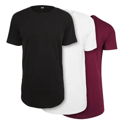 Men's T-shirts Shaped Long Tee 3-Pack black+white+burgundy