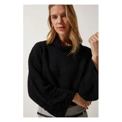 Happiness İstanbul Women's Black Turtleneck Textured Seasonal Knitwear Sweater