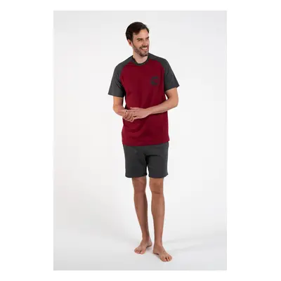 Men's pyjamas Morten, short sleeves, short trousers - burgundy/dark melange