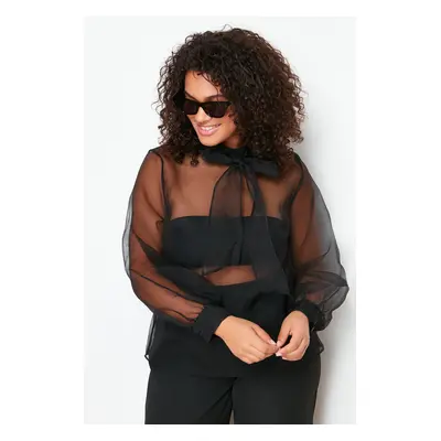 Trendyol Curve Black Sheer Look Tulle Blouse