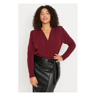 Trendyol Curve Burgundy Waistband Double Breasted Closure With Snaps Knitted Bodysuit