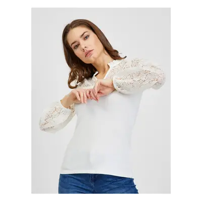 Cream Women's T-shirt with lace ORSAY - Women