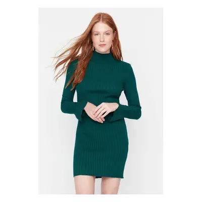 Trendyol Emerald Green Midi kötöttáru Alap magas nyakú ruha