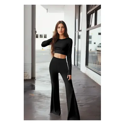 Trendyol Black Fitted Crop Long Sleeve Stretch Knitted Blouse