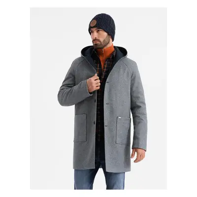 Ombre Men's melange long coat with hood - grey