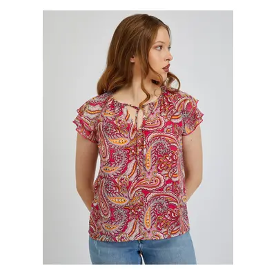 Orsay Red-Pink Ladies Patterned Blouse - Women