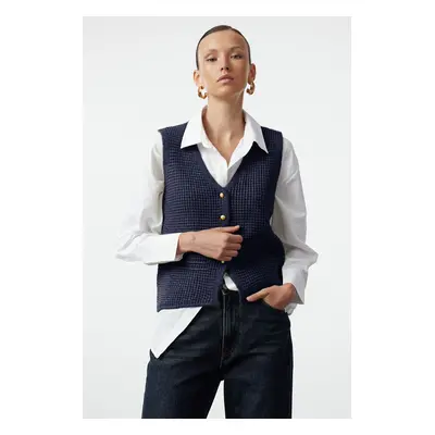 Trendyol Navy Blue Regular Soft Texture Buttoned V Neck Regular Vest