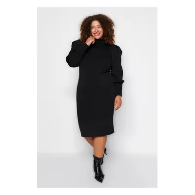 Trendyol Curve Black Sleeve részletes kötöttáru ruha