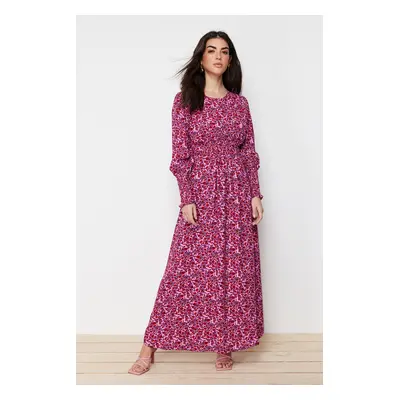 Trendyol Pink Floral Waist Form Viscose Woven Dress