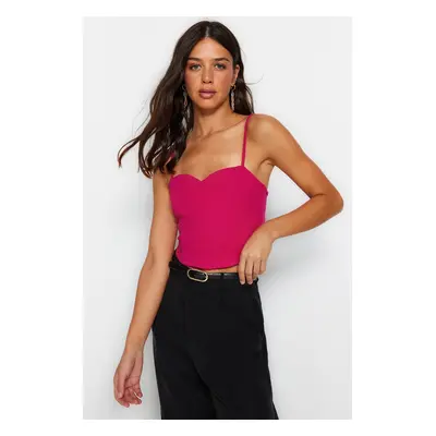 Trendyol Fuchsia Fitted/Body-Sit Crop Adjustable Strappy Crepe Knit Bustier