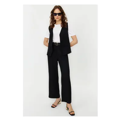 Trendyol Black Linen Look Elegant Vest Trousers Woven Bottom Top Suit