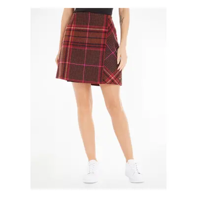 Burgundy women's plaid skirt with wool blend Tommy Hilfiger - Women