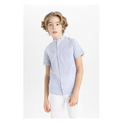 DEFACTO Boy's High Neck Linen Look Short Sleeve Shirt