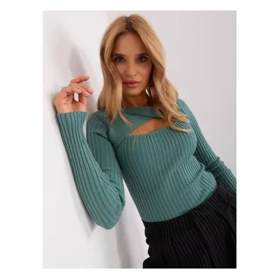 Pistachio ribbed sweater with a clutch neckline