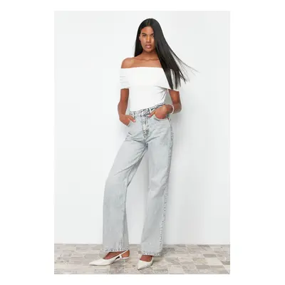 Trendyol Light Blue Pale Effect Vintage High Waist Wide Leg Jeans