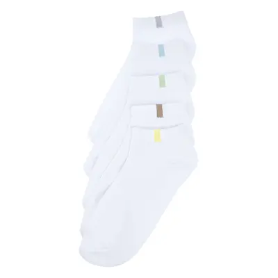 Trendyol White Pack Cotton Textured Contrast Color Blocked Booties-Short-Above Ankle Socks