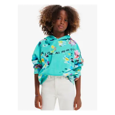 Light Green Girly Floral Hoodie Desigual Flores - Girls