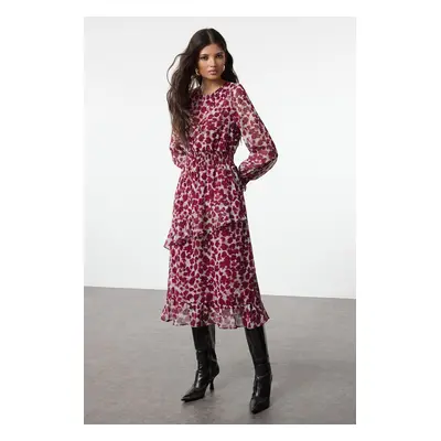 Trendyol Red Flounce Detailed Midi Lined Chiffon Woven Winter Dress