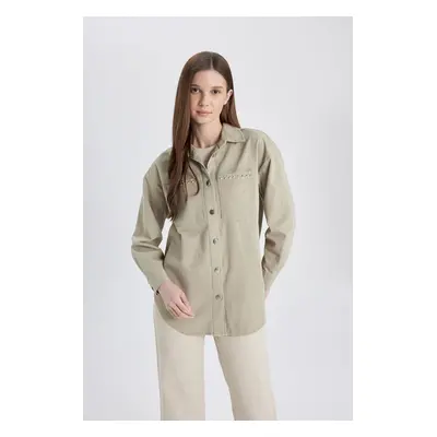 DEFACTO Relax Fit Shirt Collar Gabardine Long Sleeve Tunic