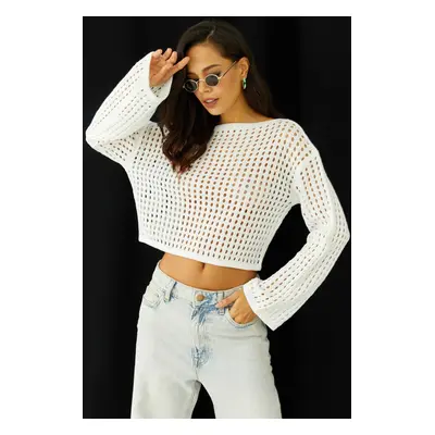 Cool & Sexy Women's White Spanish Sleeve Openwork Knitwear Short Blouse