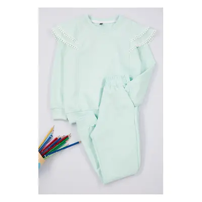 Trendyol Mint Girl Seasonal-Thin Ruffle Detailed Crew Neck Knitted Bottom-Top Set