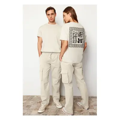 Trendyol Stone Unisex Regular Fit Elastic Waist Tied Cargo Pocket Trousers