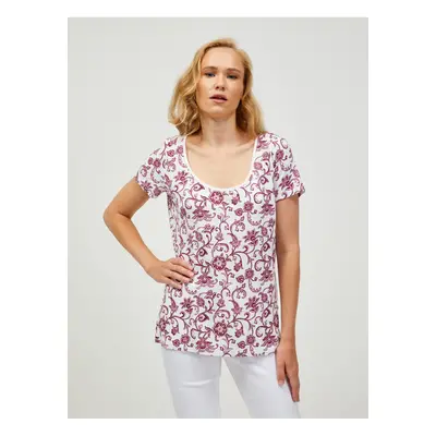 Wine-white patterned T-shirt ORSAY - Women