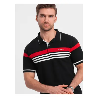 Ombre Men's fitted polo shirt with two-tone stripes - black