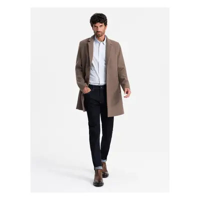 Ombre Elegant single-breasted men's wool coat - brown