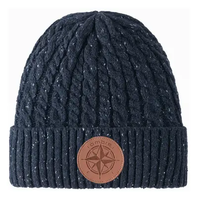 Ombre Men's beanie cap with round embossed patch - navy blue