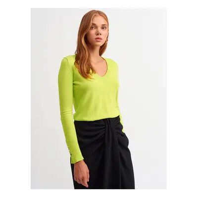 Dilvin V-Neck Sleeve Cuff Drop Sweater-lime