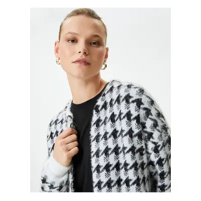 Koton Long Cardigan Houndstooth Patterned Pocket