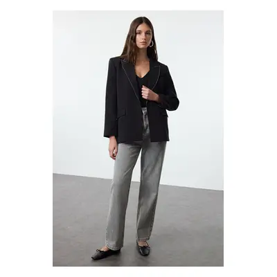 Trendyol Black Collar Detailed Woven Blazer Jacket