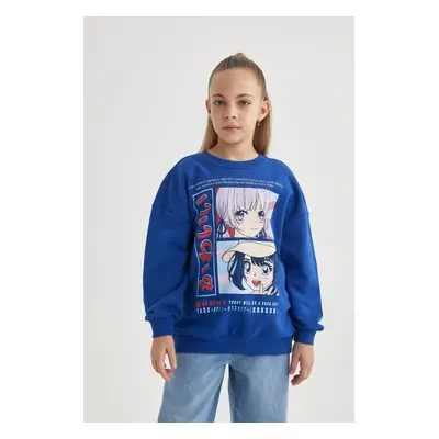 DEFACTO Girl&#39;s Relax Fit Crew Neck Printed Sweatshirt