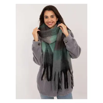 Black-gray winter scarf with fringe